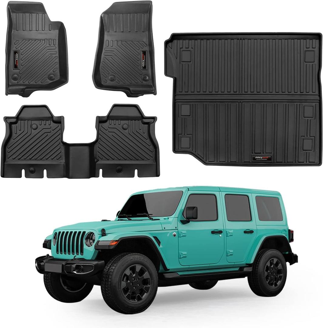 Custom Fit Floor Mats & Cargo Liner Compatible for 2018-2024 2025 Jeep Wrangler JL 4 Door Accessories All Weather TPE Rubber Black (Not Fit JK or 4XE) Custom Fit Floor Mats & Cargo Liner Compatible for 2018-2024 2025 Jeep Wrangler JL 4 Door Accessories All Weather TPE Rubber Black (Not Fit JK or 4XE)