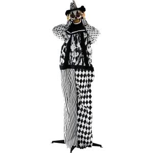 Haunted Hill Farm Life-Size Scary Talking Clown Halloween Animatronic with Touch Activated Lights and Sounds, Battery Operated Indoor or Covered Outdoor Halloween Decorations, Spooky Halloween Prop