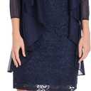 R&M Richards Women's Glitter Lace Sheath Dress W/Embellished Jewel Neck & Chiffon Draped Jacket Set for Special Occasions (Blue, 14)