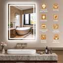 24x32 Inch LED Lighted Bathroom Mirror - Anti-Fog Vanity Mirror with Dimmable Front & Backlit, 3 Color Temp, Smart Memory - Shatterproof HD Glass, IP54 Waterproof Wall Mounted for Makeup Shaving