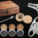 Whiskey Cocktail Kit with Torch-4 Flavors Wood Chips, Whiskey Cocktail, Stainless Steel Cutter- Bourbon Cocktail KIt, Bourbon Birthday Gift for Dad,Husband, Men (NO BUTANE)