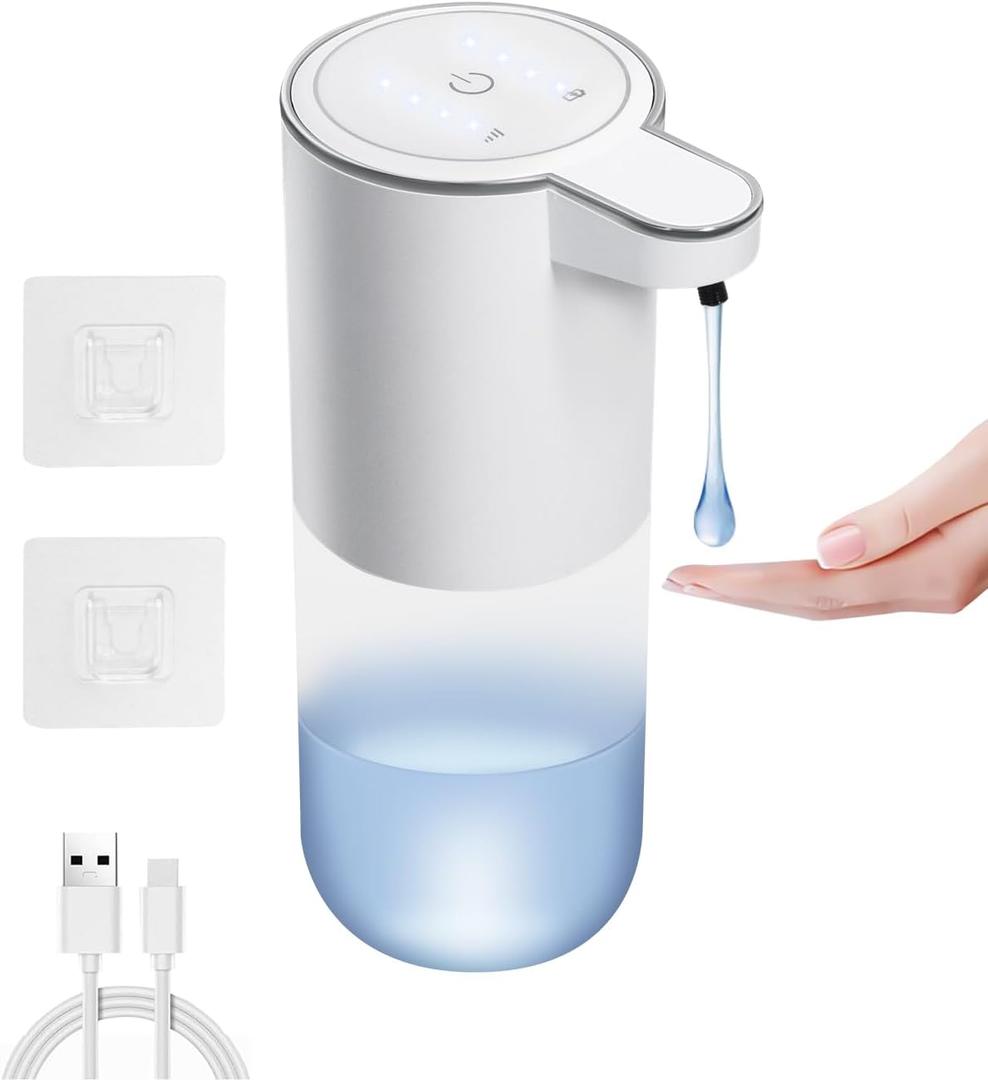 Automatic Soap Dispenser Touchless-Rechargeable,Liquid soap Dispenser-4 Adjustable Levels,4 Power Indicators-13.4oz-Suitable for Kitchen and Bathroom (ASD0001-Liquid Soap Dispenser, White-1)