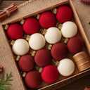 Christmas Decorations Indoor Tree Ornaments: 15pcs Large Flocked Velvet Christmas Decorations, 3.2" Luxury Red Brown Beige Xmas Ball Ornament Decor for Tree Fireplace Garland, Kids Home School Office