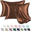 MR&HM Satin Pillowcase for Hair and Skin, Silk Satin Pillowcase 2 Pack, Queen Size Pillow Cases Set of 2, Silky Pillow Cover with Envelope Closure (20x30, Brown)