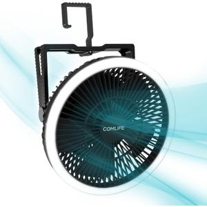 Portable Camping Fan with LED Lantern, 24HRS Running 8inch Rechargeable Tent Fan, Powerful 3-Speed 180 Rotate with Hook, Quiet for Outdoor RV Travel Fishing Hurricane Emergency Power Outage