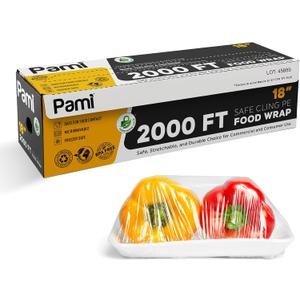 PAMI Plastic Food Wrap 18 Inch Wide X 2000ft, Clear Bpa Free Cling Wrap with Dispenser Box, Commercial Food Wrap Microwave Freezer Safe