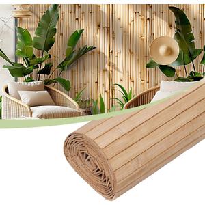 Bamboo Wall Panels for Interior Decor(48"H x 96"L)Natural Wainscoting Panels Wall Paneling for Living Room, Tiki Bar, Kitchen, Ceiling Tiles, Pole Wrap Wood Roll, Bedroom
