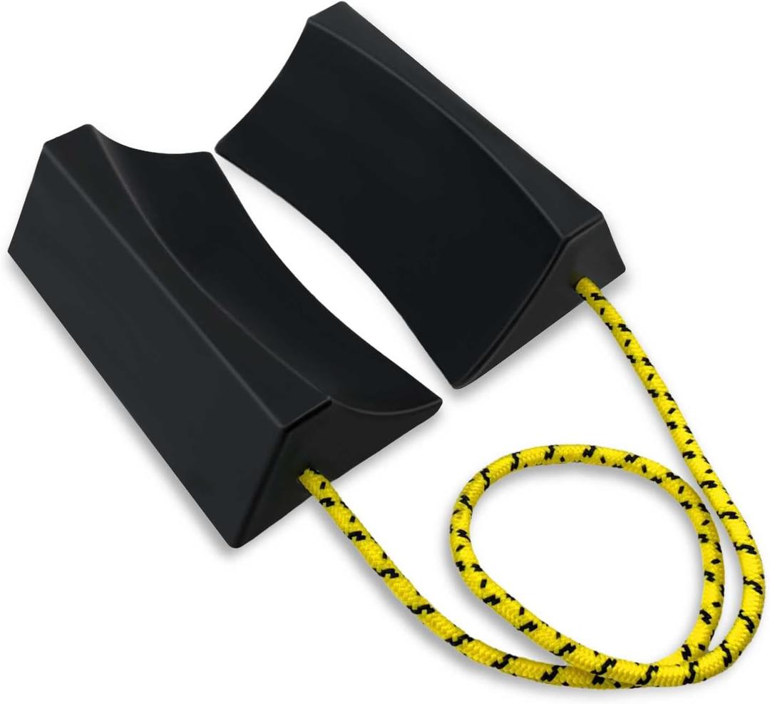HOXWELL Dual Wheel Chocks, Light Non-Slip Wheel Stoppers with Nylon Rope Yellow Reflective Tape, Wheel Block for Lightweight Travel Trailer, Light Truck, Car, Tractor, Lawnmower 1 Pair, Black&Yellow