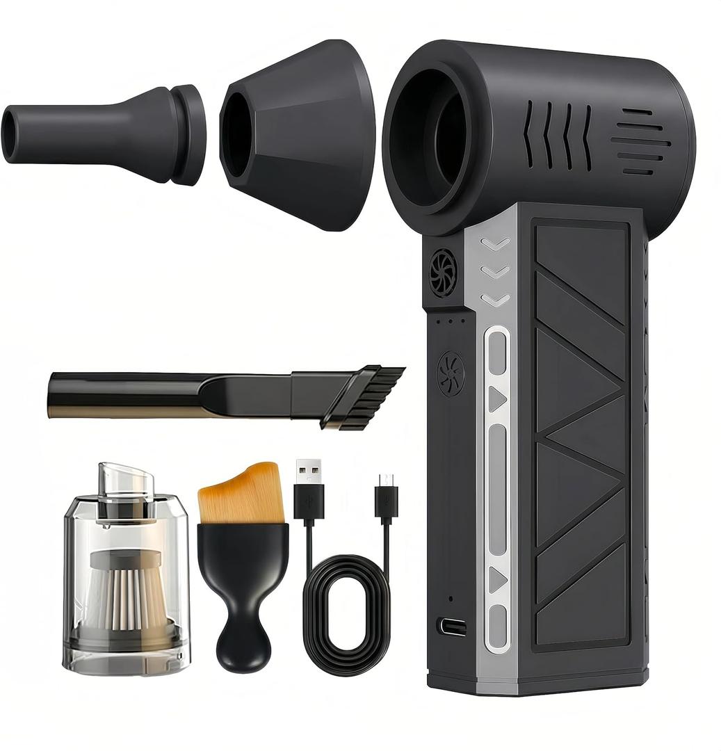 Compressed Air Duster & Handheld Vacuum, 100,000 RPM Electric Air Duster, 3-Speed Cordless Keyboard Cleaner, Rechargeable Mini Air Blower for PC, Computer, Camera and Car Detailing(Black)