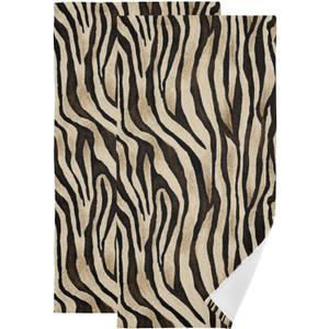 2 Pcs Black and Gold Tiger Skin Print Hand Towels for Bathroom,Soft Absorbent Animal Zebra Srtiped Modern Decorative Kitchen Towels Guest Bathroom Towels for Bath,Face,Shower,Gym,Spa 14"x28"