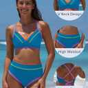 popvil High Waisted Bikini Sets for Women Tummy Control Swimsuits Two Piece Neon V Neck Drawstring Bathing Suits 2026 (Blue, M)