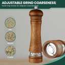 2-Piece Salt and Pepper Grinder Set with Wood Tray, 8 Inch Wooden Salt and Pepper Mills with Adjustable Coarseness, Refillable Manual Pepper Mill Grinder for Home Cooks (Brown)
