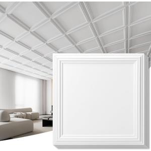 Art3d 24-Pack Drop Relief Ceiling Tiles for Home, Office & Commercial Space, 24 x 24in PVC Waterproof 3D Wall Panels Cover 96 Sq. Ft, White, 24pcs 24x24 In.