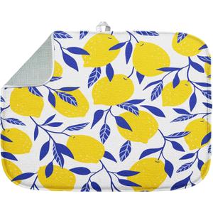 Sanwarm Absorbent Dish Drying Mat, Summer Tropical Yellow Lemons Fruit Microfiber Pad for Kitchen Counter, Coffee Bar Decor, Heat Resistant and Reversible, 16" x 18"