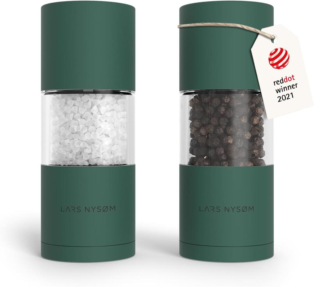 LARS NYSM Salt and Pepper Grinder Set, Manual Salt and Pepper Mills with Adjustable Ceramic Grinder, Design Spice Shaker Set (Pine Green)