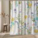 Floral Shower Curtain Yellow Purple Wildflower Spring Botanical Nature,Boho Floral Fabric Shower Curtain for Bathroom Decor 72x72 Inch