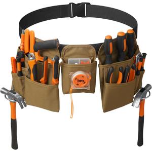 19 Pocket Tool Belts with Quick Release Buckle, Adjustable Utility Belt,Work Apron for Men and Women,for Garden,Electrician,Carpenter,Construction,Gifts(Khaki)