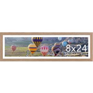 JCJMY 8x24 Picture Frame with 6x22 Mat, Panoramic Picture Frame Display Photo 6x22 with Mat or 8 x 24 Without Mat, Wall Hanging Large 8 by 24 Poster Frame with Plexiglass, Rustic Brown