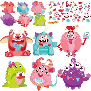 party greeting Valentine's Day Monster Craft Kits for Kids, DIY Monster Ornament Bulk Paper Decorative Kit for Preschool Home Class Game Activities