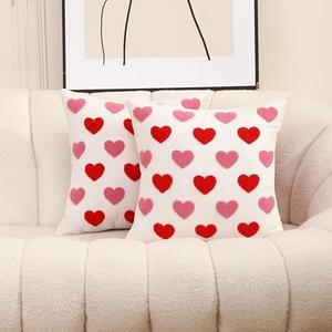 WOKANI Valentines Day Throw Pillow Covers 18x18 Set of 2 Heart Love Couples Decorations Embroidery Cushion Covers Home Decor for Couch Lover Girlfriend Sofa Bedroom, White Red Pink