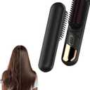 Cordless Straightener Straight Hair Brush, Negative ion Thermal Hair Care Portable Mini Straight Hair Comb, Dual use Straight curl and Smooth Hair Quality, 360 ° Anti Scald, USB Charging- Black