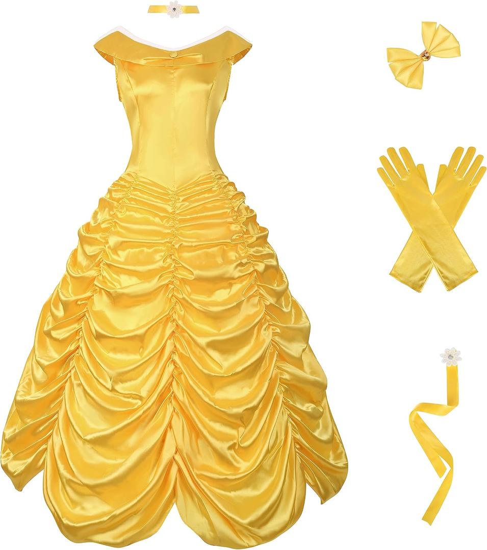 Drofe Princess Dress Costume for Women Yellow Dress Prom Party Adult (S)