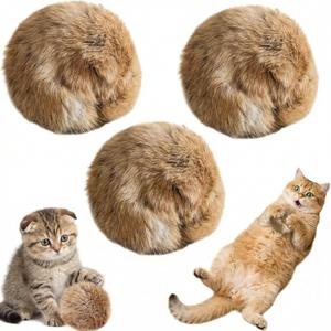 Rabbit Fur Ball Cat Toys, Soft Fluffy Catnip Toy Balls for Indoor Cats,3.15 Inch Furry Cat Exercise Ball for Hunting Instinct&Bunny Kicks,Washable Interactive Cat Toy for Chasing & Bonding(3PC) - Pack of 2