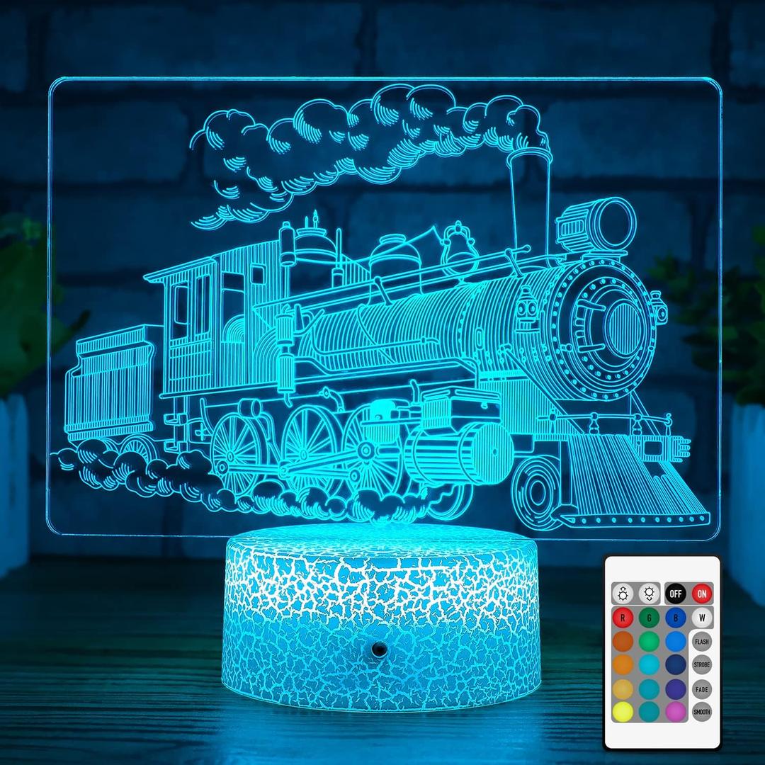 NINE SQUARE EGOU Kids Train Decor Night Light, Night Train Lamp with Touch and Remote 7 Colors Changing Timer Dimmable Cool Room Decor Trains for 4 Year Old Boys as Bedside Lamp for Boys Girls