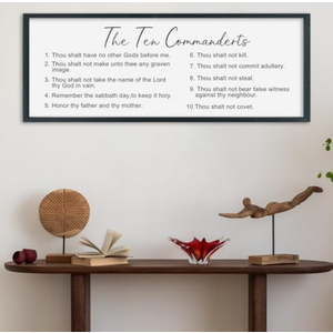 YWMZYKJGS The 10 Commandments Bible Verse Wall Art Decor 40"×15" Christian Ten commandments God Jesus Prayer Religious Saying Sign Rustic Inspirational Catholic Scripture Wood Framed Hanging (Black)