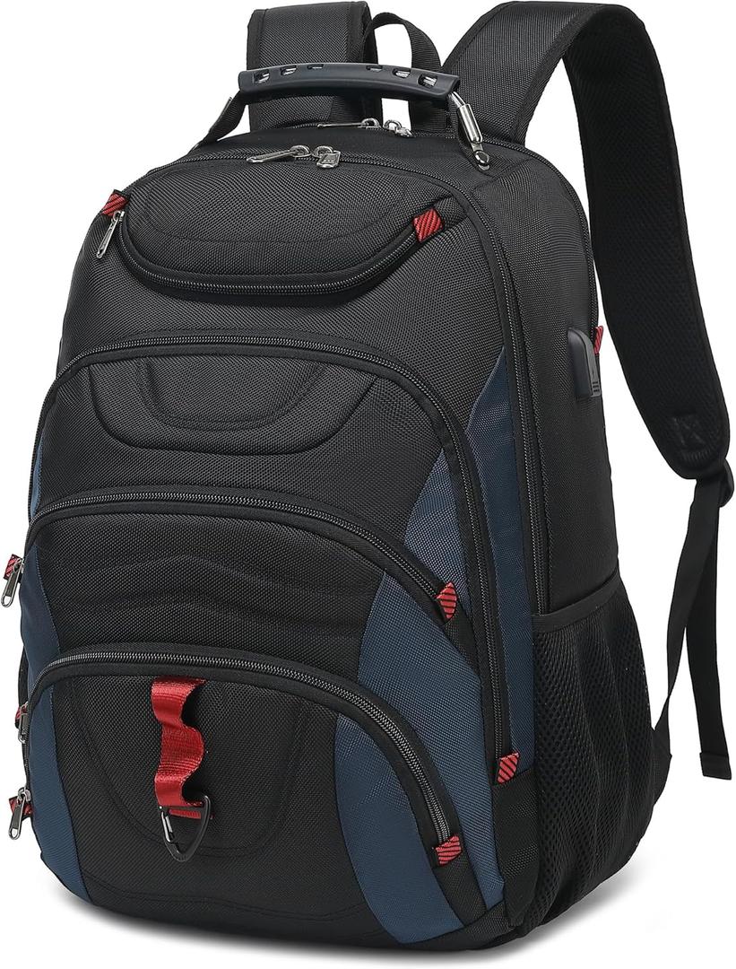 Boavan Laptop Backpack for men, 17.3 inch Laptop Bag with USB Port, Waterproof Travel Work Backpack Purse, Anti-Theft Teacher Nurse Doctor Casual Bookbags Office Business backpackBlack&Classic Navy