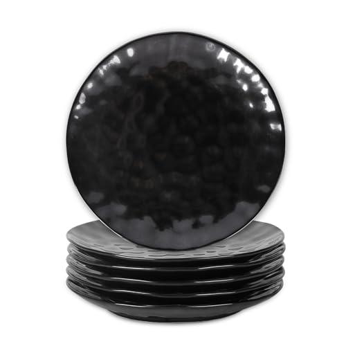 vicrays Ceramic Dinner Plates Set, 10 Inch, Microwave, Oven, Dishwasher Safe, Round, Porcelain Fluted Suitable for Steak, Pasta, Pizza, Home, Restaurant - Set of 6 Black