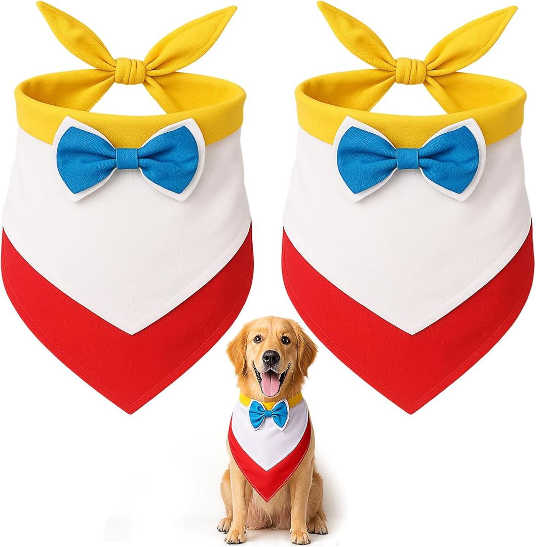 2 Pcs Halloween Rainbow Dog Costume Pet Rainbow Bandana Scarf with Two-Tone Bow Tie for Puppy Small Cats Parties and Halloween