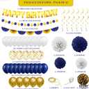 KatchOn, Gold and Blue Birthday Decorations Set - Big, Pack of 47 | Happy Birthday Banner, Balloons, Pom Poms, Swirls | Happy Birthday Decorations | Blue and Gold Party Decorations