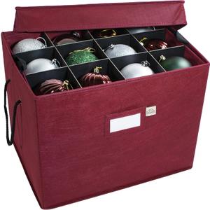612 Vermont Christmas Ornament Storage Box with Adjustable Acid-Free Dividers, 3 Removable Trays with Handles, 17 Inch x 13 Inch x 13 Inch, Holds 36-4 Inch Ornaments