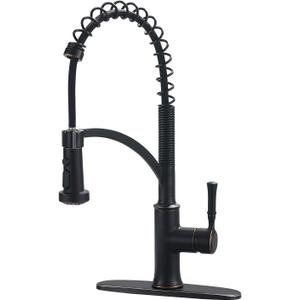 Bronze Kitchen Faucet with Pull Down Sprayer, Oil Rubbed Bronze Single Handle High Arc Commercial Farmhouse Kitchen Sink Faucet with Deck Plate