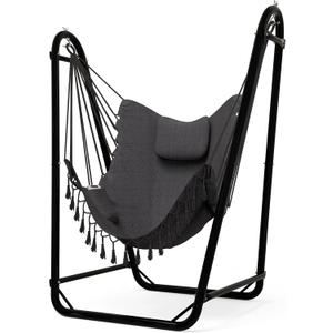 Unique U-Shaped Hammock Chair with Stand,Sturdy & Rust-Resistant,Free Gray Cotton Hammock Chair (Grey)