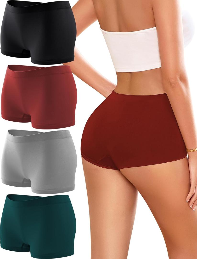 Womens Boyshorts Underwear Seamless Boxer Briefs Full Coverage Soft Stretch Boxer Shorts For Women 4 Pack