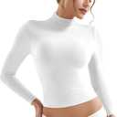 YEOREO Long Sleeve Workout Crop Mock Thermal Turtle Neck Double Lined Base Tops Shirts Women Sariah Y2k Undershirt (Small, White)