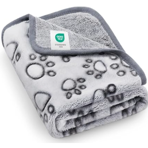  Comfortable Dog Blanket Soft and Warm Plush Blanket for Pet Warmth and Relaxation Cats Bed Crates Bedding Blanket, 65" x 40", Grey Paw