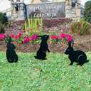 RealSteel Metal Garden Animal Sculptures & Statues Bunny & Squirrel Yard Art Stake Pack Outdoor Lawn & Flowerbed Decor Weather-Resistant Steel Garden Decorations Gift for Gardeners Black