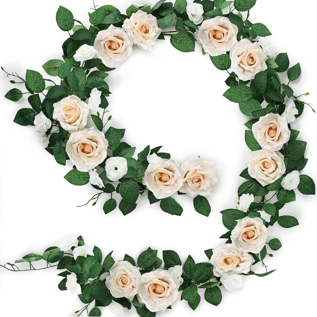 Artificial Rose Garlands, 5.9 FT Flower Floral Vine for Wedding Arch Aisle Mantle Table Runner Centerpieces Backdrop Patio Decorations - Champagne