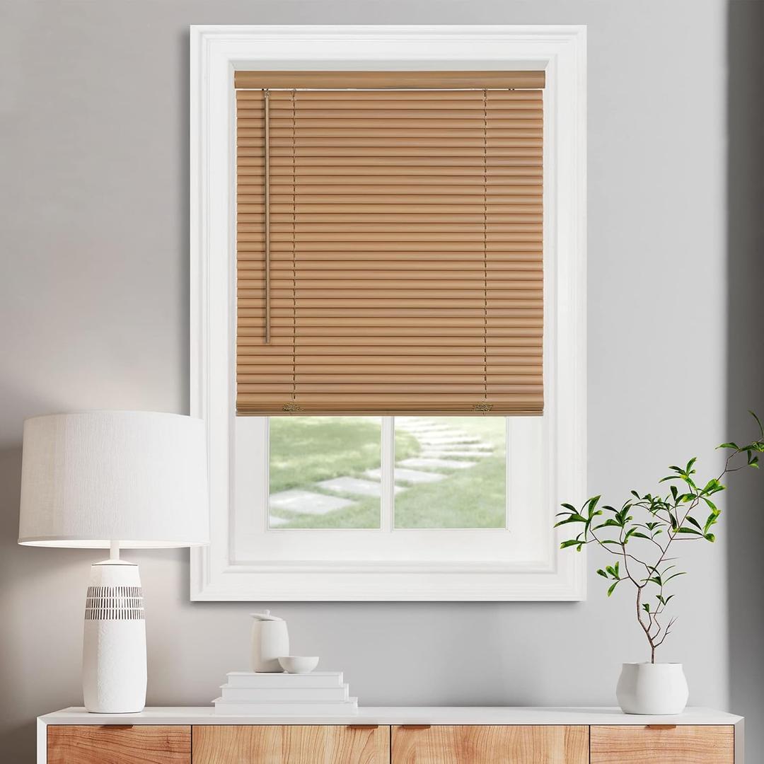 Cordless Light Filtering Mini Blind - 30 Inch Width, 72 Inch Length, 1" Slat Size - Woodtone - Cordless GII Morningstar Horizontal Windows Blinds for Interior by Achim Home Decor