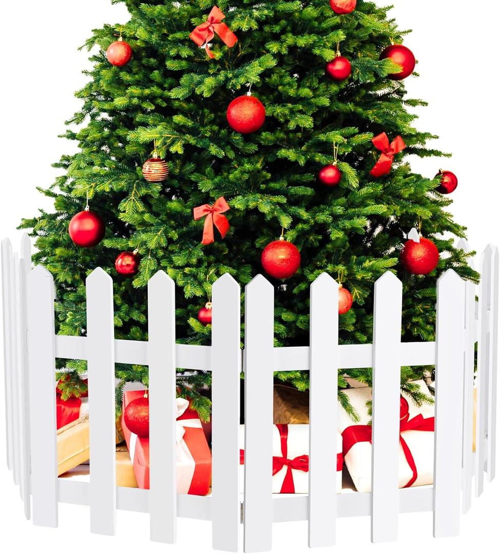 RUODON 8 Pack Thick Christmas Tree Fences White Wooden Picket Fences Tree Fence Border Decoration for Xmas Wedding Party Decor Garden Home, 15.7 x 12 Inches