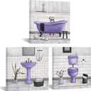 HOMEOART Bathroom Wall Art Bath Tub Painting Picture Bathroom Wall Decor Framed Ready to Hang 12x12inchx3 Purple