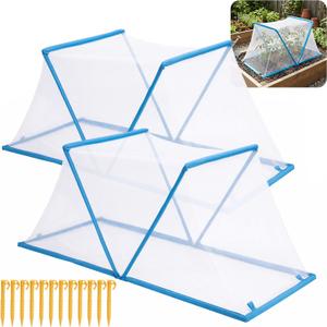 2 Pcs Foldable Garden Covers for Raised Beds, 35" x 13" x 15" Garden Bed Insect Bird Netting Plant Cover, Garden Rows Pest Barrier Plant Protector Mesh for Protecting Vegetables Fruits Flowers