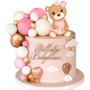 LaVenty Pink Teddy Bear Cake Decoration baby shower Boy Cake Decoration Girl 1 Year Pink Cake Topper Teddy Bear Party Supplies
