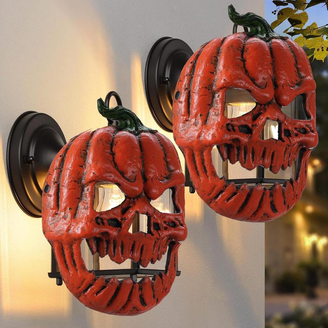 2 Pack Halloween Porch Light Covers, Halloween Decorations Outdoor Skeleton Porch Light Covers, Halloween Pumpkins Ornament for Porch, Garage, Front Door, Outdoor, Ceiling Lamp