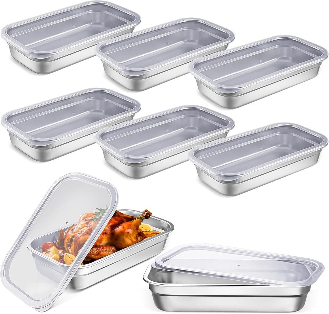 8 Pcs 304 Stainless Steel Food Storage Containers with Lids 1/3 Size Hotel Pan Chicken Food Grade Pans Metal Meal Containers for Restaurant Stackable Kitchen Freezer Buffet(2.5 Inch Deep)