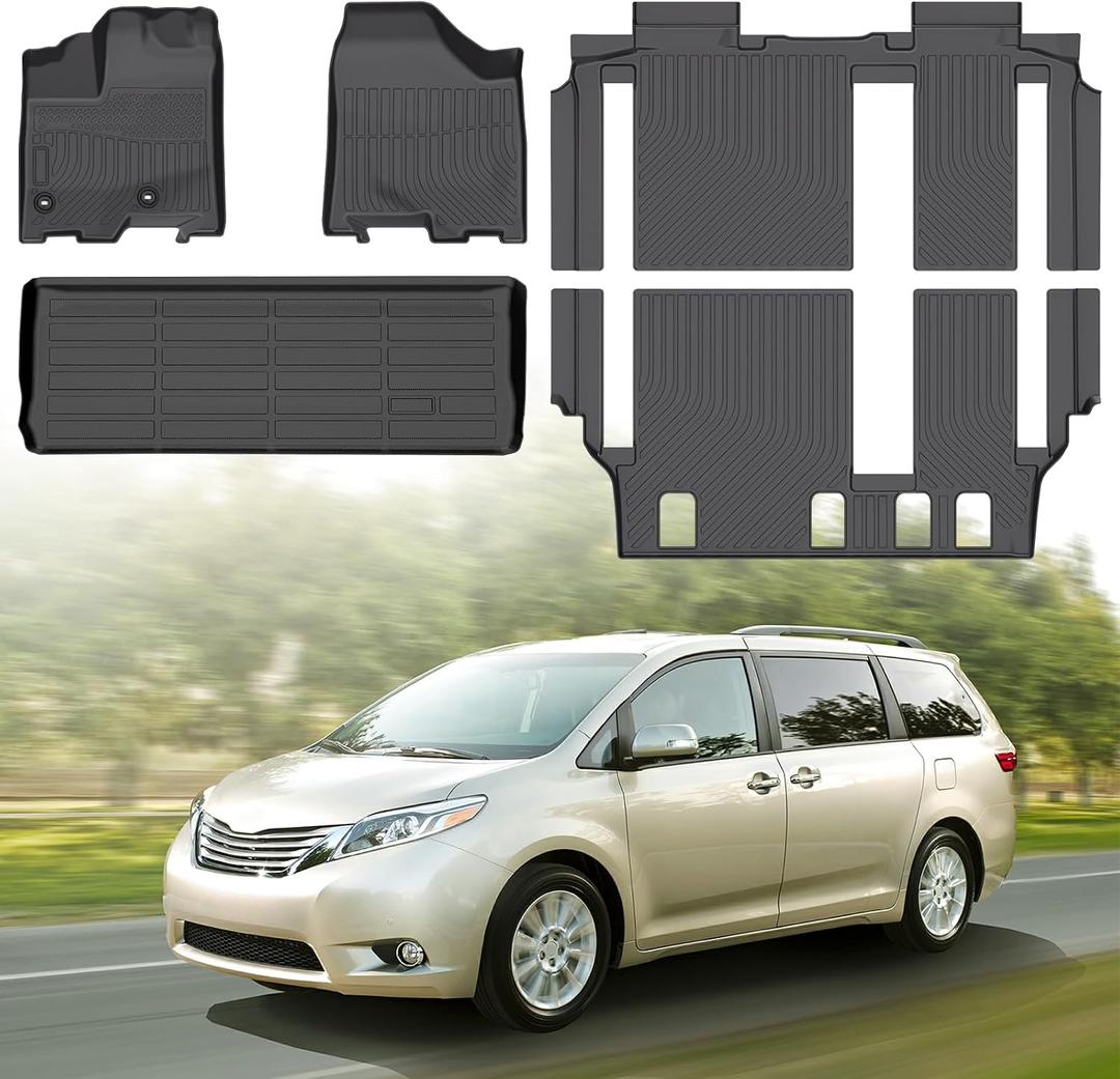 Floor Mats for 2013-2020 Toyota Sienna 8 Seater, 3 Row Liner Set Custom Fit All Weather Mats for Sienna, Waterproof Anti-Slip Floor Mats for Sienna 8 Passenger Front & 2nd 3rd Row & Cargo Car Mat