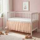 SmoothNovelty Pink Lace Crib Bed Skirts Double Layer Nursery Toddler Dust Ruffle Bedskirts 28''x 52'' Pink Tulle Lace Bedskirt for Boys Girls Nursery Toddler Bedskirt 14'' Drop Bed Skirt